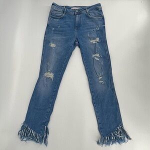 Zara Trafaluc Denimwear Distressed Rough Hem Skinny Jeans Size 4 Women’s